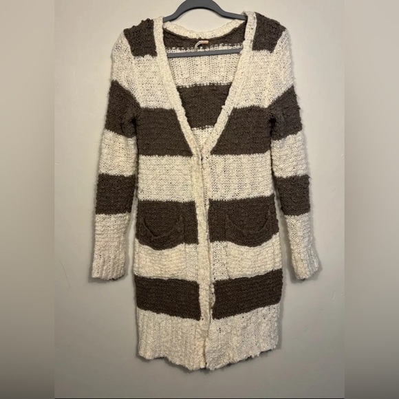 Free People Brown Off White Multi-Color Striped Long Cardigan Size XS - Picture 1 of 4